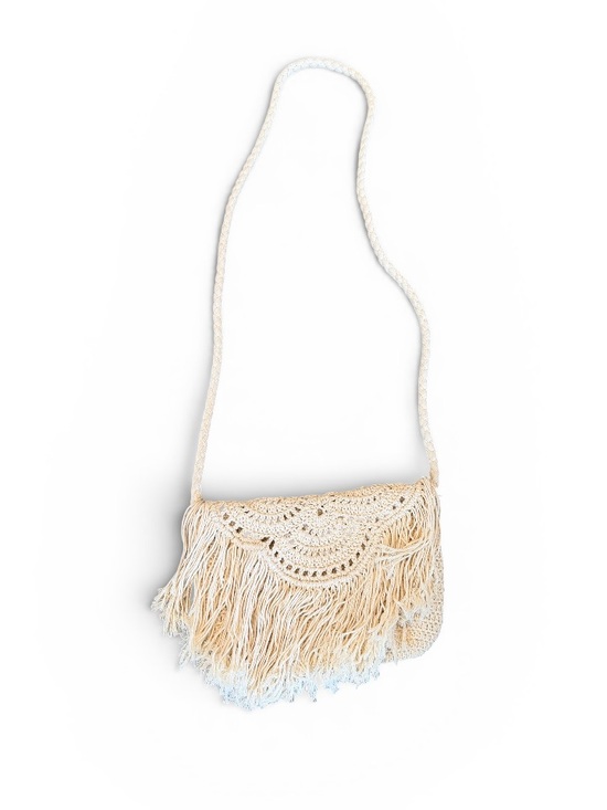 Handbags - Beige Crochet Fringe Crossbody Bag